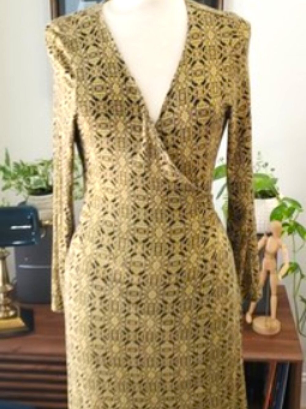 EUREKA by Christos Garkinos Fall Tones Long Sleeve Wrap Dress